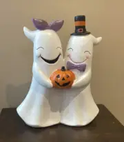 Halloween Happy Ghost Couple Holding Pumpkin Home Decor New Figurine 14”