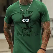 Men's Animal Cat I'm Fine T shirt Short Sleeve T shirt 3D Print Crew Neck Shirt Daily Designer Retro Vintage Sports Outdoor Holiday Going out White Blue Sky Bl