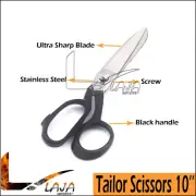 10'' Sewing Dressmakers Fabric Leather Scissors Tailor Scissors Black Handle