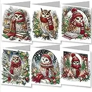 Gofission 6 Pack Diamond Painting Christmas Greeting Cards Kits 5.9x11.81 inch, DIY 5D Diamond Art Special Shaped Drill Crystal Postcards for Family Friends Handmade Gift (Owl)