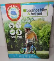 Kazam Blue & Green Child's Balance Bike Bicycle and Safety Helmet