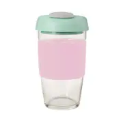 Avanti GoCup Reusable 473ml Glass Coffee Cup w/ Silicone Grip Pink/Mint/Grey