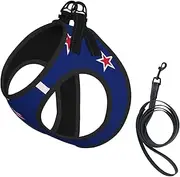 New Zealand Flag print Dog Harness and Leash Set, Reflective Adjustable Puppy Vest for Small Medium Large Dogs, Cats