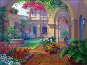 Courtyard Tile Backsplash Ceramic Mural Senkarik Flower Garden Art MSA137