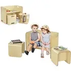 3 Pieces Kids Wooden Table & Chairs Set Children Play Study Activity Desk Bench