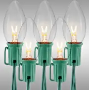 25-Ft 25-Light C7 CLEAR CHRISTMAS String Light Set GREEN WIRE End-To-End 1040-02