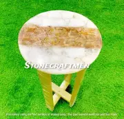 White Agate Coffee Side Table Top, Petrified Agate Round Table Top, Home Decor