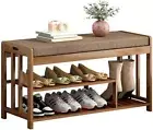 Shoe Bench Rack,Bamboo entryway Shoe Storage Bench with Padded Seat