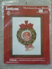 Janlynn Cross Stitch Kit #59-13 Child Christmas Wreath Bow Vintage 1983 New CUTE