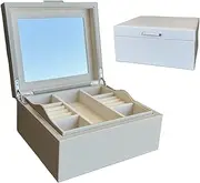 Direllux PU Leather Jewelry Organizer Box 2-Layers Jewelry Storage Case Large Capacity Jewelry Box for Women Girls Gray