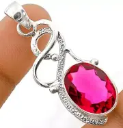 4CT Natural Treated Ruby 925 Solid Sterling Silver Pendant @B13-1