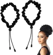 Sibba Hair Scrunchies Satin Tie 2 PCS Adjustable Ponytails Holder Curly Loc Ties Cuff Invisible Black Silk Soft Elasticity Bands Thick Curls Adjustable Styling Braids Curler Headpiece Hairstyle Women