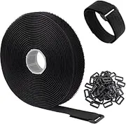 ZEVONDA 10 m x 2 cm Velcro Tape with 50 Buckles - Free Cutting Length Velcro Cable Ties Resealable Cable Velcro Tie Velcro Tape Black