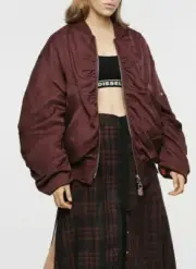 $498 NWT DIESEL Sz2XS G-KRISTA-B PADDED SATIN BOMBER JACKET SASSAFRAS