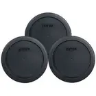 Pyrex 7201-PC 4 Cup Black Round Plastic Storage Lids 3PK for Glass Dish New