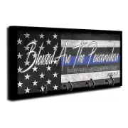 Law Enforcement Blessed Are The Peacemakers Thin Blue Line Flag Wood Key Hanger