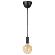 SUNNEBY / MOLNART pendant lamp with light bulb, black bell-shaped/brown clear glass