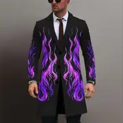 Men's Flame Winter Coat Overcoat Coat Warm Breathable Comfortable Business Abstract Work Wear to work Going out Pocket Print Fall Winter Turndown Long Sleeve