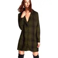 在飛比找蝦皮購物優惠-zara 綠格子長版開襟西裝洋裝外套罩衫Zara綠色格紋長版