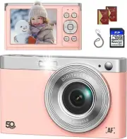 Digital Camera, FHD 50MP 1080P Autofocus Camera, Digital Point and Shoot (Pink)