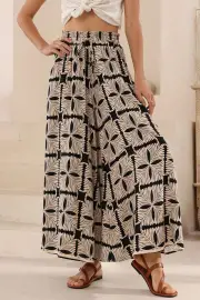 Mezza Pants - Paper Bag High Waisted Wide Leg Pants in Carter Print