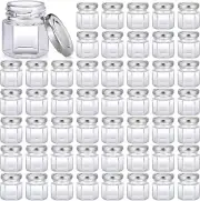 100 Pack 1.5oz Mini Hexagon Glass Jars Bulk for Wedding Small Honey Silver