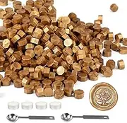 Mornajina 360 Pieces Metallic Antique Gold Sealing Wax Beads, Octagon Wax Seal Beads Kits for Wax Seal Stamp, with 2 Wax Sealing Stamp Melting Spoons and 4 Candles