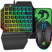 One Handed Gaming Keyboard and Mouse Combo, Rainbow Backlit 39 Keys Portable ...