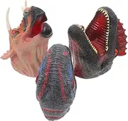 Kisangel 3pcs Dinosaur Hand Puppet Soft Rubber Animal Puppets for Storytelling and Playtime Safe and Lightweight for Triceratops Velociraptor and Dual Crested Dinosaur