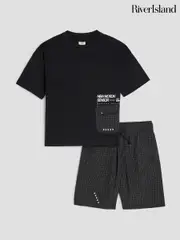 River Island Black Boys Mesh T-Shirt and Shorts Set (H58131) | $58