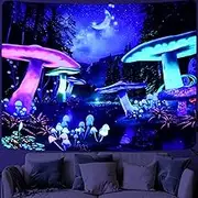 MitoGadget Blacklight Tapestry for Bedroom Aesthetic, Trippy Tapestry UV Reactive Galaxy Space Glow In the Dark, Fantasy Forest Moon Wall Tapestry for Dorm Living Room Decor, 59.1ʺ x 51.2ʺ