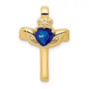 14k 6mm Claddagh Sapphire AAA Diamond Cross Pendant
