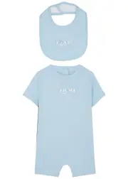 Balmain Kids Logo-print Cotton Babygrow set - Blue Light - New Born NEW BORN