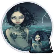 Lightning Sea Storm The Luminous Eyed Mermaid Round Beach Towel