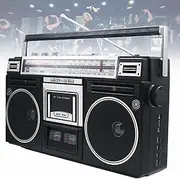 Portable Cassette Boombox, Classic 80s Style Retro CD Player Boombox, Support SD/USB Input, with AM/FM Radio, Cassette Recorder for Family Gathering Travel,Black