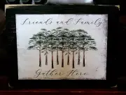 Friends and Family Gather Here Prim Farmhouse Wooden Block Shelf Sitter 3.5X4.5