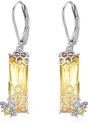 [AENEAS] Bee Earrings Dangle Drop Leverback Sterling Silver Crystal Earrings Women Jewelry Hoop Dangly Earrings for Mother's Day Birthday Christmas
