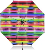 [RPLIFE] Colorful Neon Stripes Umbrella for Rain, Lightweight Durable Automatic Open/close Umbrella for Women, Travel Umbrellas for Rain and Sun