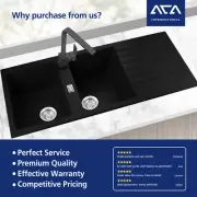 1160x500mm Black Granite Quartz Stone Kitchen Sink Double Basin Drainer Board