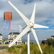 800W / 1000W / 1200W Wind Turbine Generator 12V / 24V / 48V Wind Turbine Kit with 5 White Blades and MPPT Controller, Automatic Adjustment of Windward Direction for Outdoors, Parks,1000w,12V