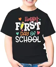 [SDVN] Happy First Day of School Teacher First Grade Back to School 1st Grade Unisex Kids Shirt Gift Youth T-Shirt (Black;M)