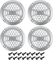 uxcell 4 Pcs 2inch Silver Gray Speaker Grill Mesh Plastic Woofer Guard Protector Dust Cover Silver Gray Decorative Circle Plastic Frame with Screws for Home Audio Car Speaker Replacement