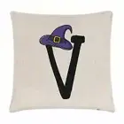 Letter V Witches Wizard Hat Cushion Cover Pillow Funny Witch Halloween Alphabet