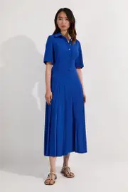 Petite Tailored Crepe Pleated Shirt Dress