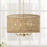 Rattan Drum Chandeliers for Dining Room 4-Light Bohemian Hand-Woven Farmhouse...