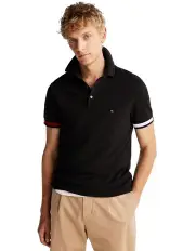 [Tommy Hilfiger] Flag Cuff Slim Polo in Black
