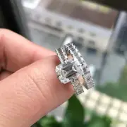 4 CT Emerald Cut Moissanite Side Big Stones Wedding Rings Set 14K White Gold