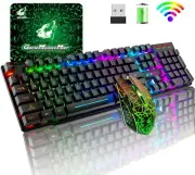 T3 Wireless Gaming Keyboard & Mouse Set Rainbow Backlit + Free Gaming Mouse Mat