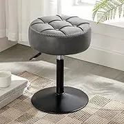 LUE BONA Adjustable Vanity Stool, 360 Swivel Chair for Makeup Room, Gray Faux Leather Stool for Bathroom & Living Room