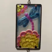 Dragonfly Reverse Painted Art Glass Raised Suncatcher Glow In The Dark